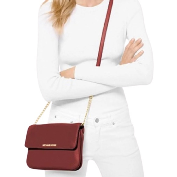 Michael Kors Bedford Pebbled Leather Chain Crossbody Convertible Red Bag EUC - Picture 1 of 15
